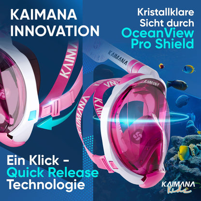 Die Preisgekrönte KAIMANA® Schnorchelmaske für Erwachsene & Kinder - absolut CO2 sicher - inkl. Tragetasche - Tauchermaske Erwachsene - Vollgesichtsmaske Tauchmaske