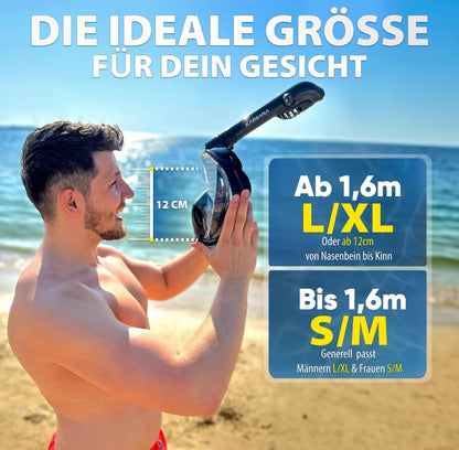 Die Preisgekrönte KAIMANA® Schnorchelmaske für Erwachsene & Kinder - absolut CO2 sicher - inkl. Tragetasche - Tauchermaske Erwachsene - Vollgesichtsmaske Tauchmaske