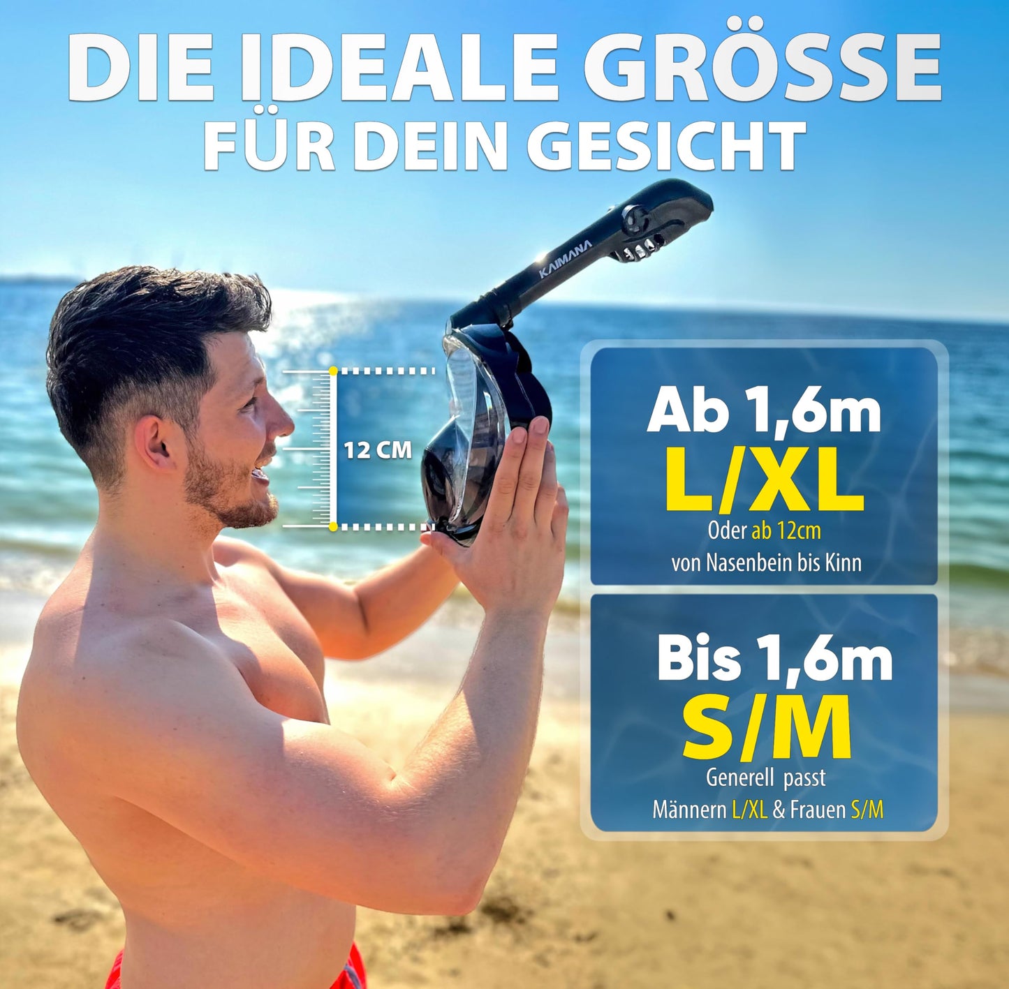Die Preisgekrönte KAIMANA® Schnorchelmaske für Erwachsene & Kinder - absolut CO2 sicher - inkl. Tragetasche - Tauchermaske Erwachsene - Vollgesichtsmaske Tauchmaske