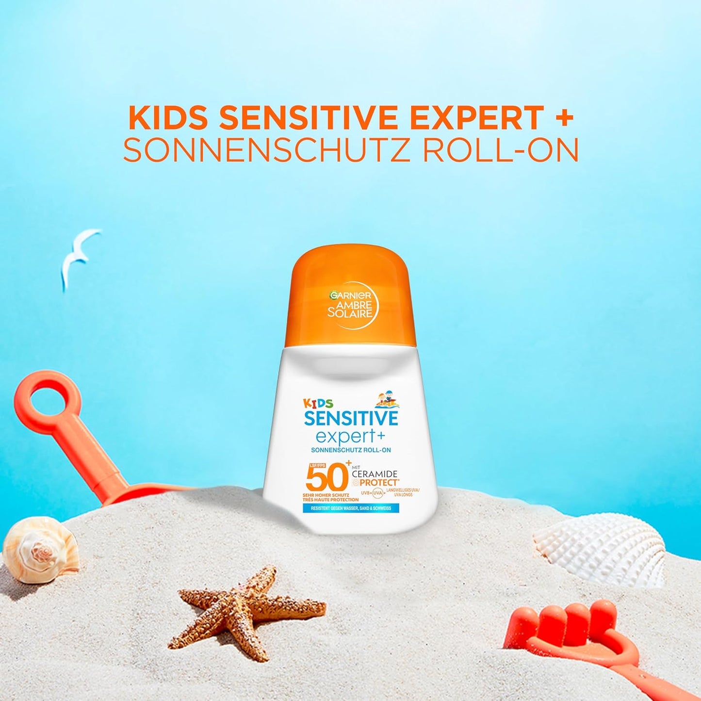 Garnier Ambre Solaire Sensitive Expert + Hydrating UV Water Sonnenschutzspray LSF 50 – Sonnen-Spray für Körper, Gesicht, Kopfhaut & Haare – Wasserfest, sandresistent & nicht fettend – 150ml