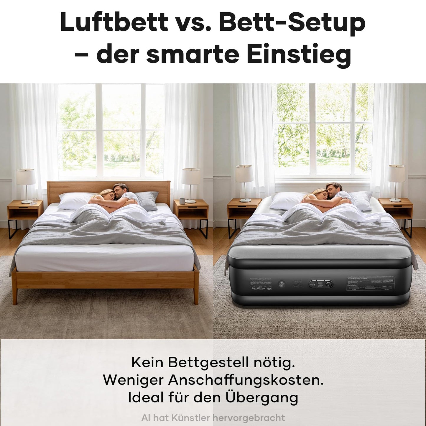 OlarHike Luftmatratze Selbstaufblasend, Luftbett 2 Personen, Gästebett, Luftmatratze 140x200, 1er Pack, aufblasbar für Camping, Zelt, Sofa und Heimgebrauch - 140 x 200 x 46 cm