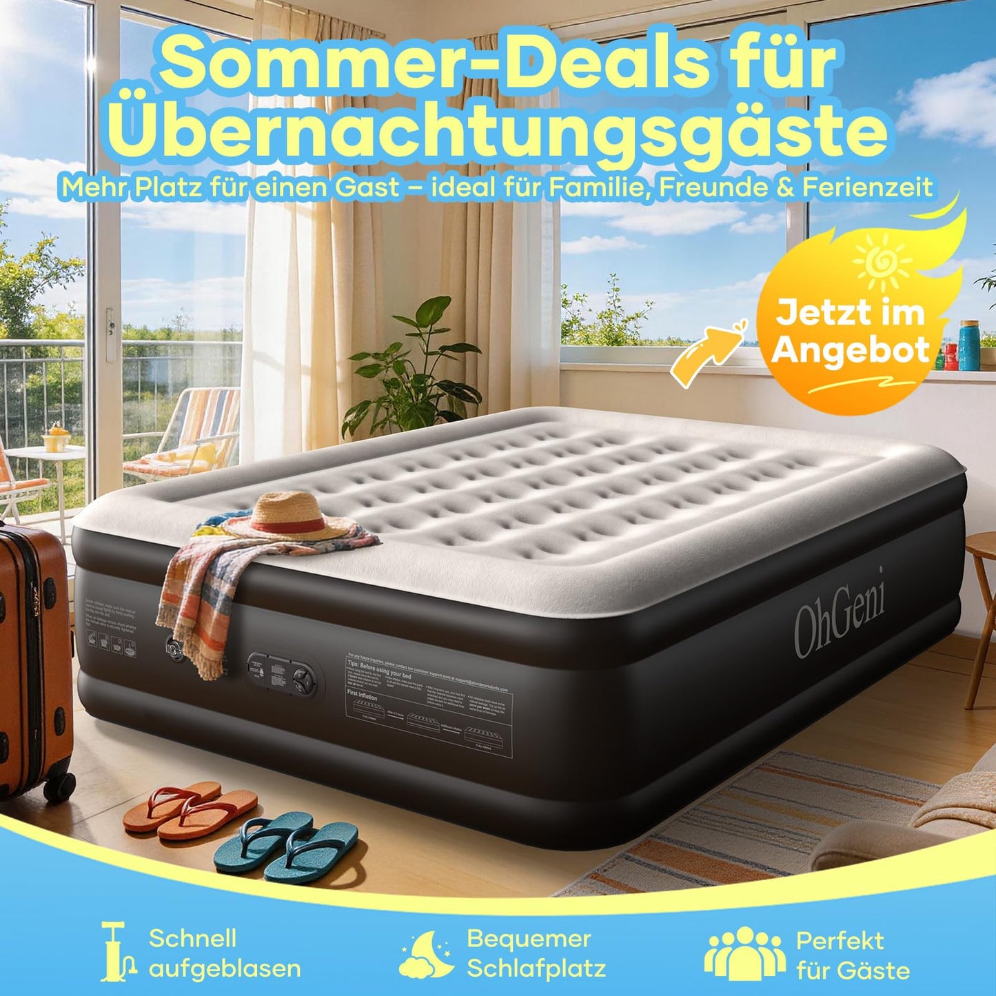 OlarHike Luftmatratze Selbstaufblasend, Luftbett 2 Personen, Gästebett, Luftmatratze 140x200, 1er Pack, aufblasbar für Camping, Zelt, Sofa und Heimgebrauch - 140 x 200 x 46 cm