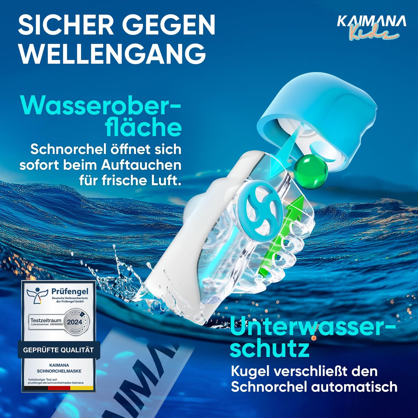 Die Preisgekrönte KAIMANA® Schnorchelmaske für Erwachsene & Kinder - absolut CO2 sicher - inkl. Tragetasche - Tauchermaske Erwachsene - Vollgesichtsmaske Tauchmaske