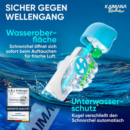 Die Preisgekrönte KAIMANA® Schnorchelmaske für Erwachsene & Kinder - absolut CO2 sicher - inkl. Tragetasche - Tauchermaske Erwachsene - Vollgesichtsmaske Tauchmaske