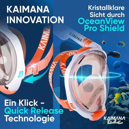 Die Preisgekrönte KAIMANA® Schnorchelmaske für Erwachsene & Kinder - absolut CO2 sicher - inkl. Tragetasche - Tauchermaske Erwachsene - Vollgesichtsmaske Tauchmaske