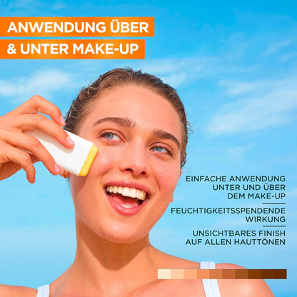 Garnier Ambre Solaire Sensitive Expert + Hydrating UV Water Sonnenschutzspray LSF 50 – Sonnen-Spray für Körper, Gesicht, Kopfhaut & Haare – Wasserfest, sandresistent & nicht fettend – 150ml