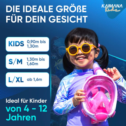 Die Preisgekrönte KAIMANA® Schnorchelmaske für Erwachsene & Kinder - absolut CO2 sicher - inkl. Tragetasche - Tauchermaske Erwachsene - Vollgesichtsmaske Tauchmaske