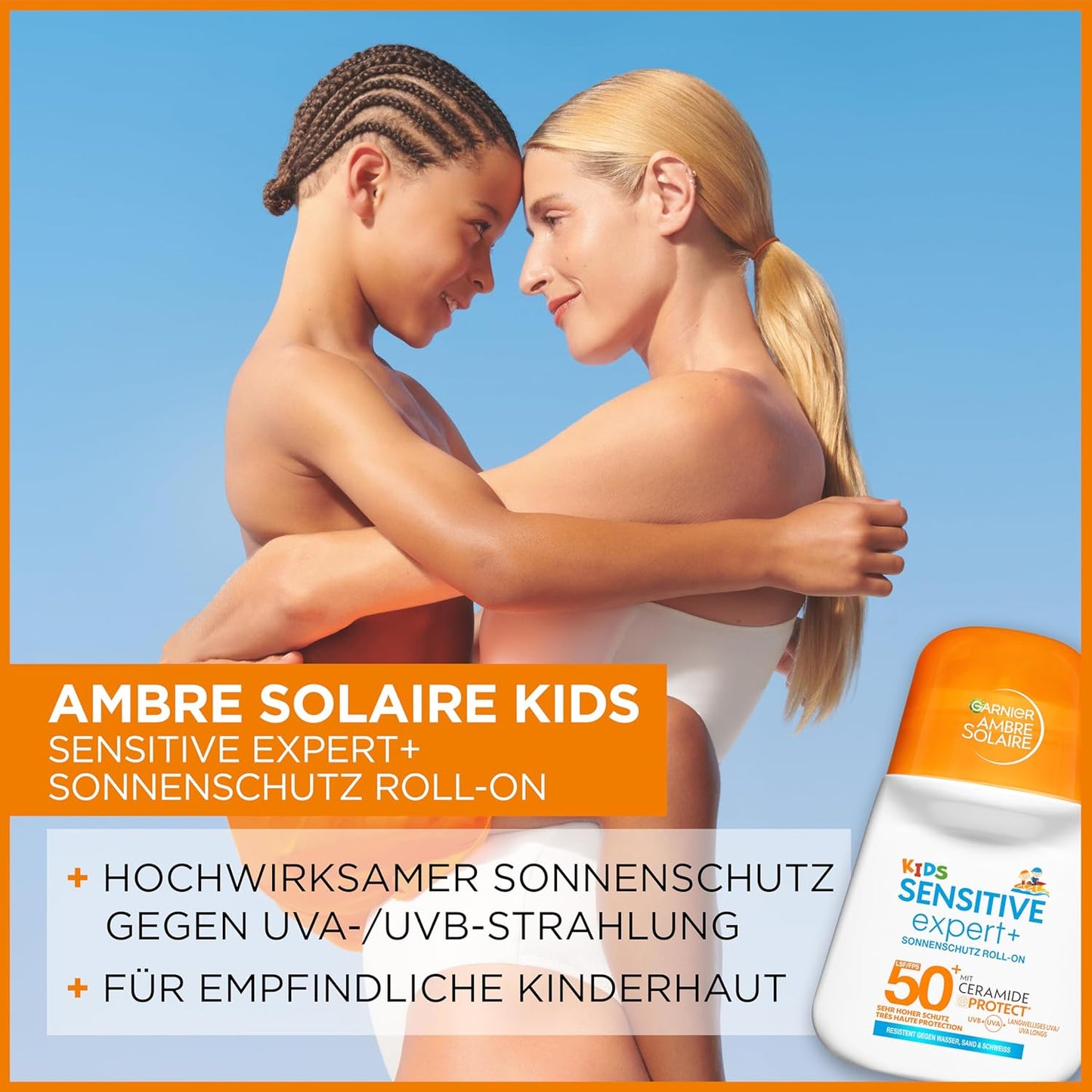 Garnier Ambre Solaire Sensitive Expert + Hydrating UV Water Sonnenschutzspray LSF 50 – Sonnen-Spray für Körper, Gesicht, Kopfhaut & Haare – Wasserfest, sandresistent & nicht fettend – 150ml