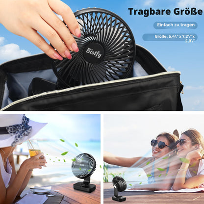 Tischventilator Oszillierend 4500mAh Leise&Starkem Luftstrom Akku Ventilator, 4 Geschwindigkeiten 2A Eingang Schnellladung Digitalanzeige 5.5'' Tragbar USB Ventilator für Büro Zuhause Freien