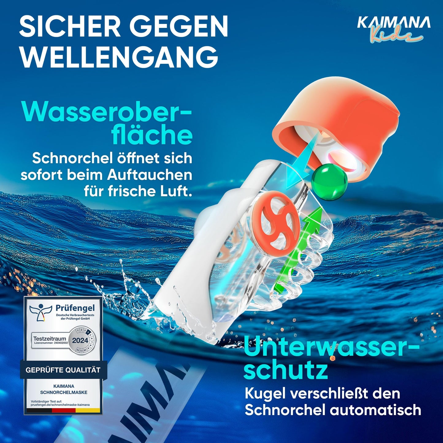 Die Preisgekrönte KAIMANA® Schnorchelmaske für Erwachsene & Kinder - absolut CO2 sicher - inkl. Tragetasche - Tauchermaske Erwachsene - Vollgesichtsmaske Tauchmaske