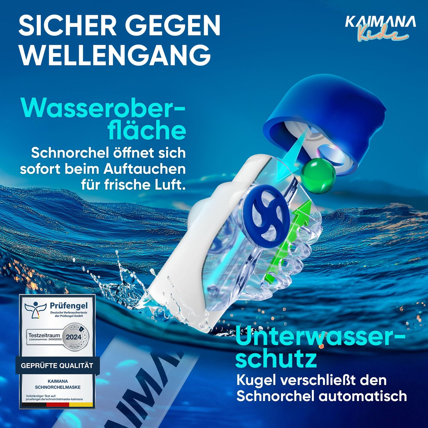 Die Preisgekrönte KAIMANA® Schnorchelmaske für Erwachsene & Kinder - absolut CO2 sicher - inkl. Tragetasche - Tauchermaske Erwachsene - Vollgesichtsmaske Tauchmaske