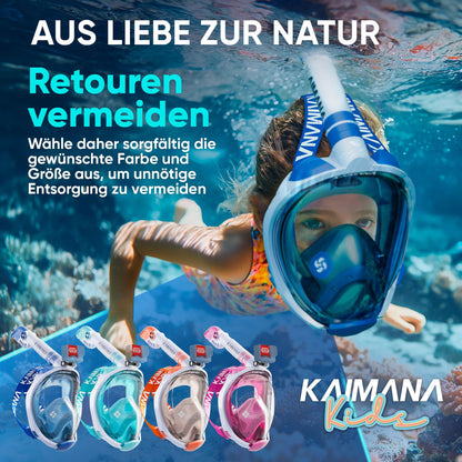 Die Preisgekrönte KAIMANA® Schnorchelmaske für Erwachsene & Kinder - absolut CO2 sicher - inkl. Tragetasche - Tauchermaske Erwachsene - Vollgesichtsmaske Tauchmaske
