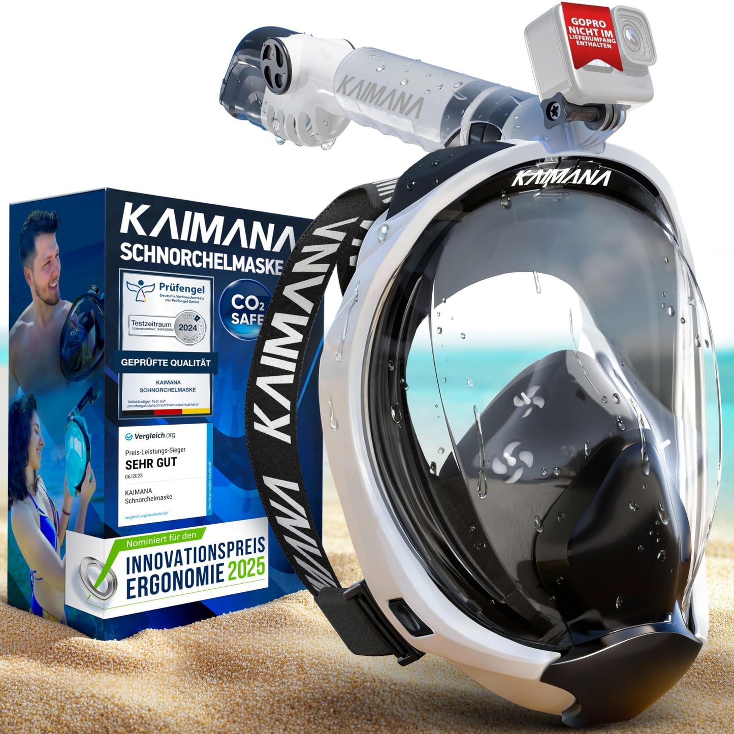 Die Preisgekrönte KAIMANA® Schnorchelmaske für Erwachsene & Kinder - absolut CO2 sicher - inkl. Tragetasche - Tauchermaske Erwachsene - Vollgesichtsmaske Tauchmaske