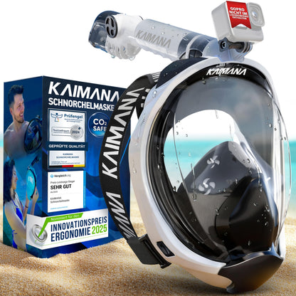 Die Preisgekrönte KAIMANA® Schnorchelmaske für Erwachsene & Kinder - absolut CO2 sicher - inkl. Tragetasche - Tauchermaske Erwachsene - Vollgesichtsmaske Tauchmaske