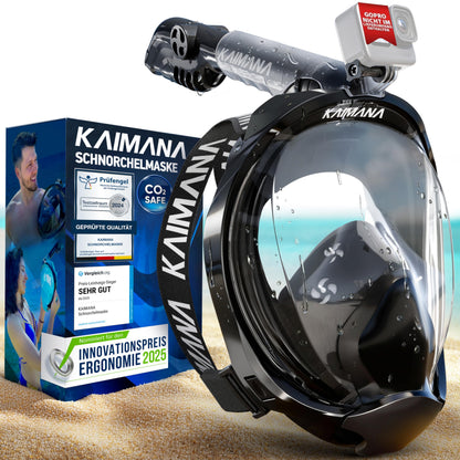 Die Preisgekrönte KAIMANA® Schnorchelmaske für Erwachsene & Kinder - absolut CO2 sicher - inkl. Tragetasche - Tauchermaske Erwachsene - Vollgesichtsmaske Tauchmaske