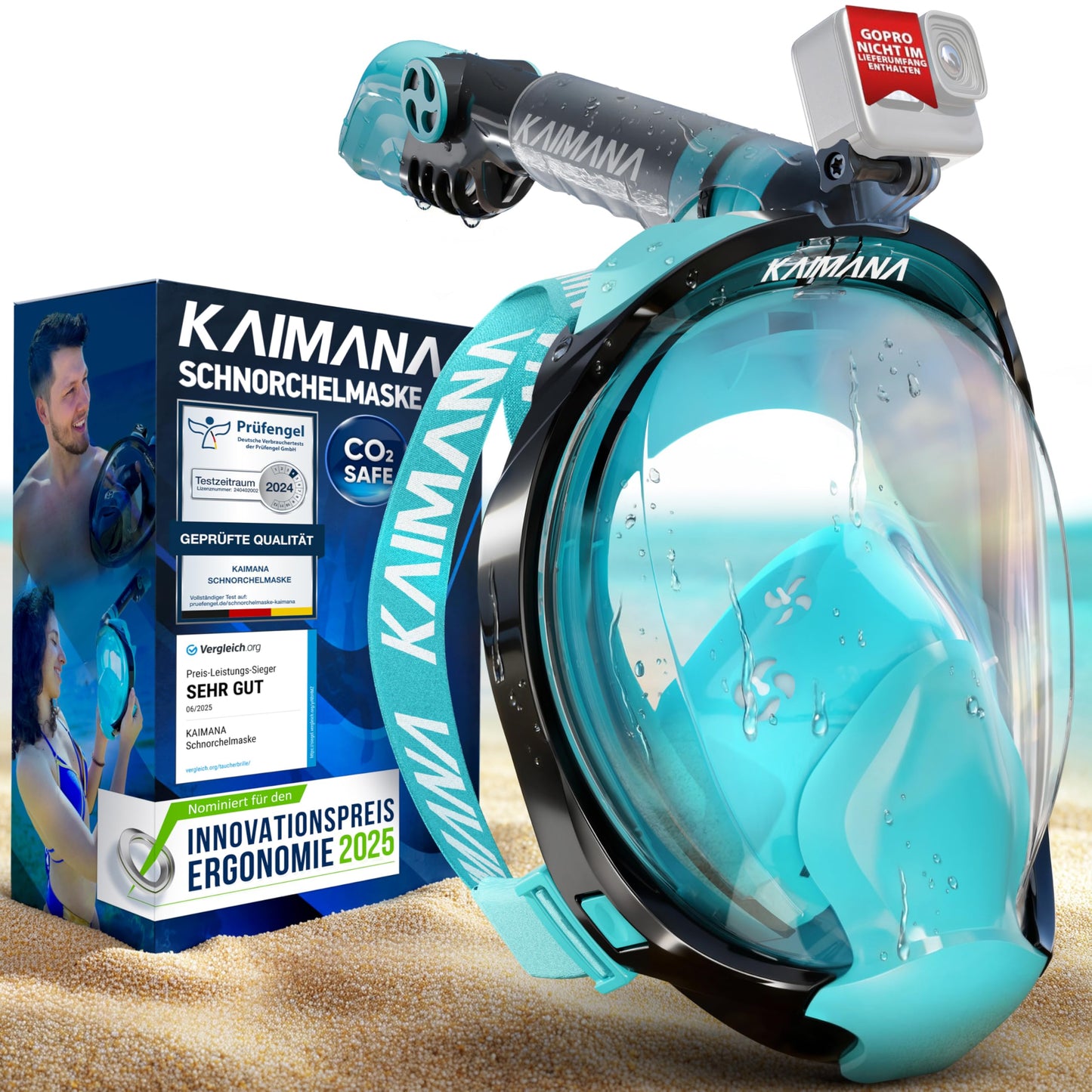 Die Preisgekrönte KAIMANA® Schnorchelmaske für Erwachsene & Kinder - absolut CO2 sicher - inkl. Tragetasche - Tauchermaske Erwachsene - Vollgesichtsmaske Tauchmaske
