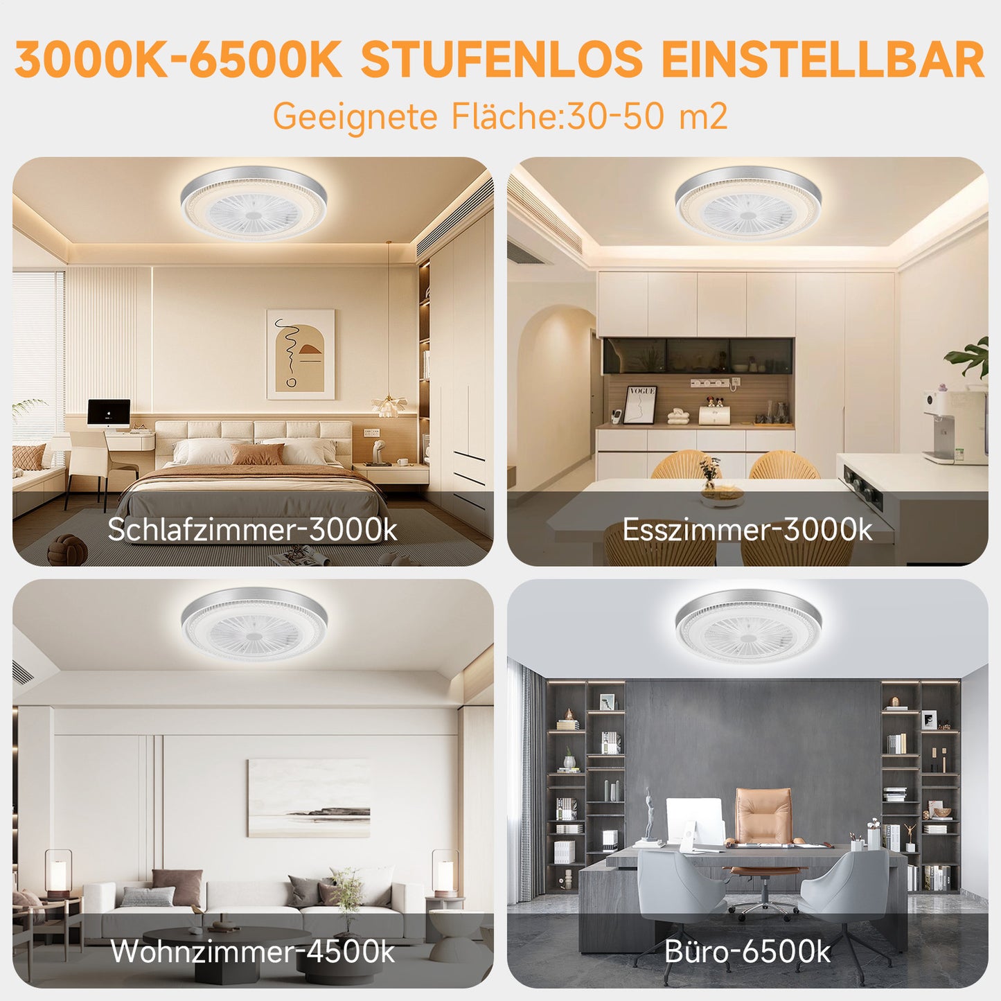 LED Deckenventilator mit Beleuchtung+Fernbedienung LED Deckenlampe Schlafzimmer